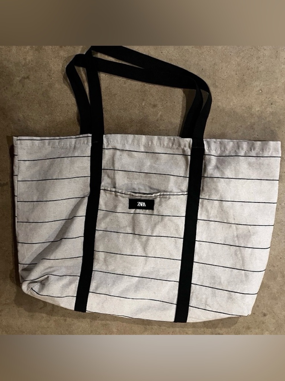 ZARA Striped Packable Foldable Eco Friendly Tote Bag Large Straps